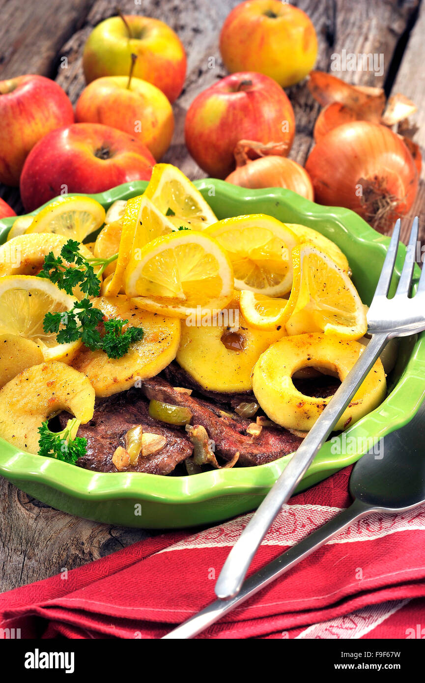 Baked Veal Livers with Apples Stock Photo Alamy