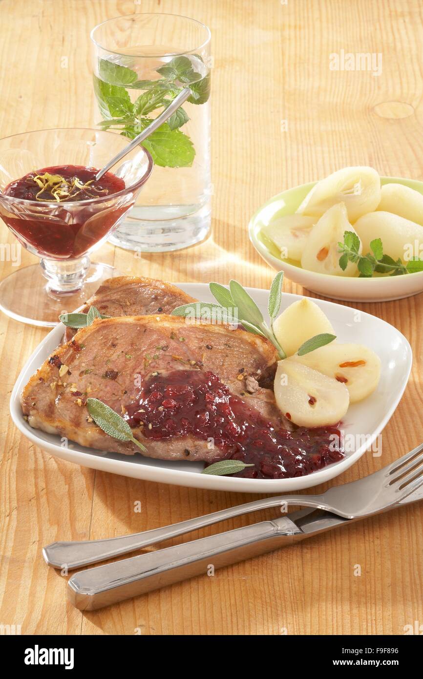 Venison Rump with Cranberry Sauce Stock Photo - Alamy