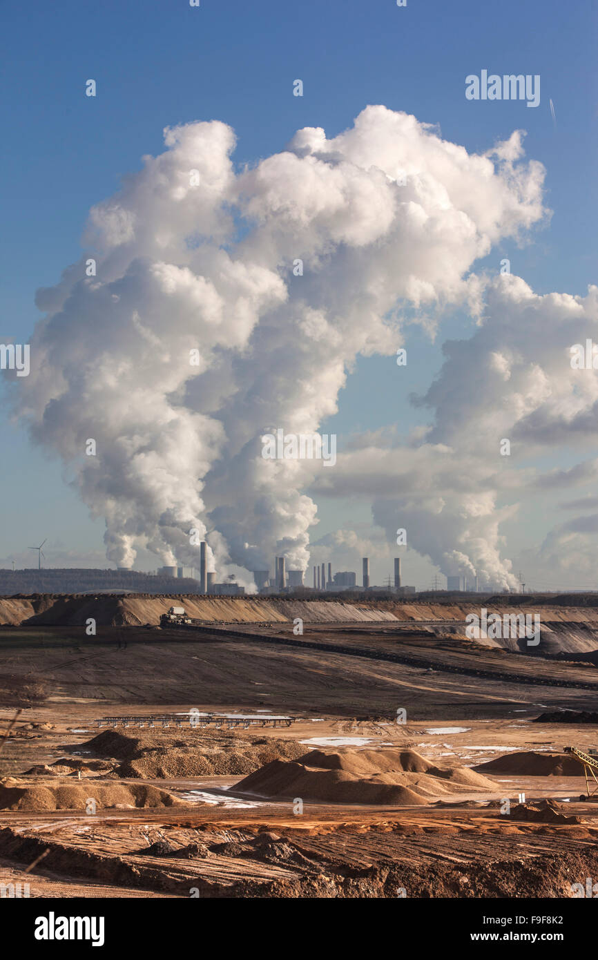 Brown coal mine Garzweiler and power plants Stock Photo