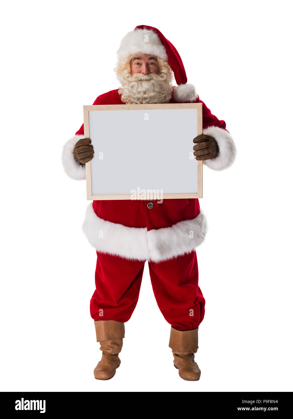 Santa Claus holding blank sign Portrait Isolated on White Background ...
