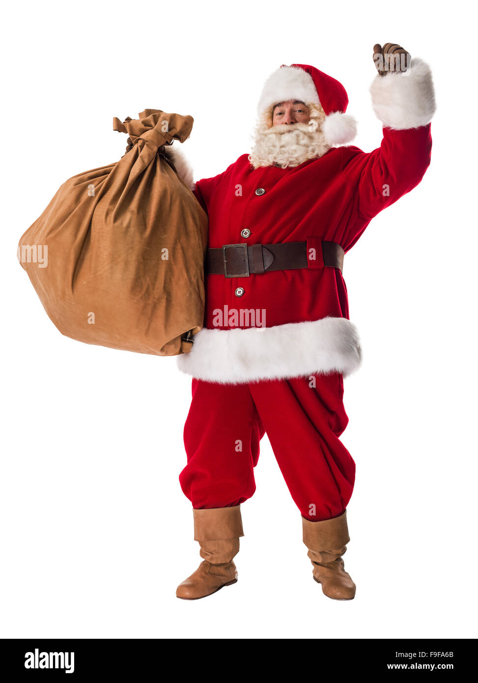 Santa Claus posing with bag Portrait Isolated on White Background Stock ...