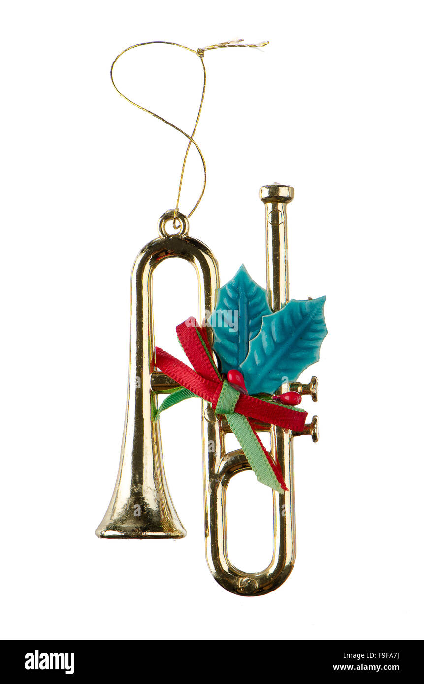 Christmas decorations plastic musical instrument isolated on white ...