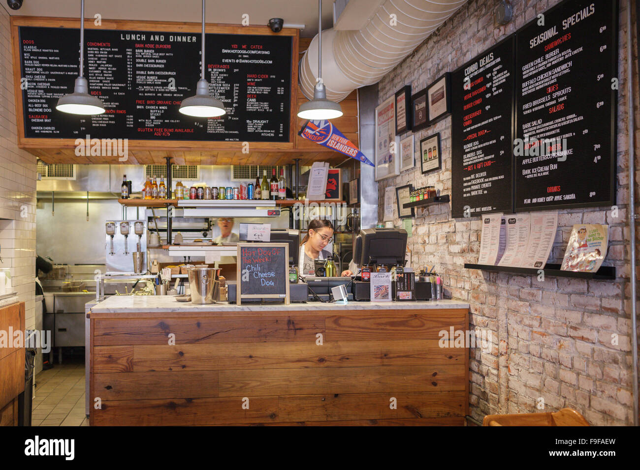 Inside Bark Hot Dogs, Park Slope, Brooklyn, New York, USA Stock Photo