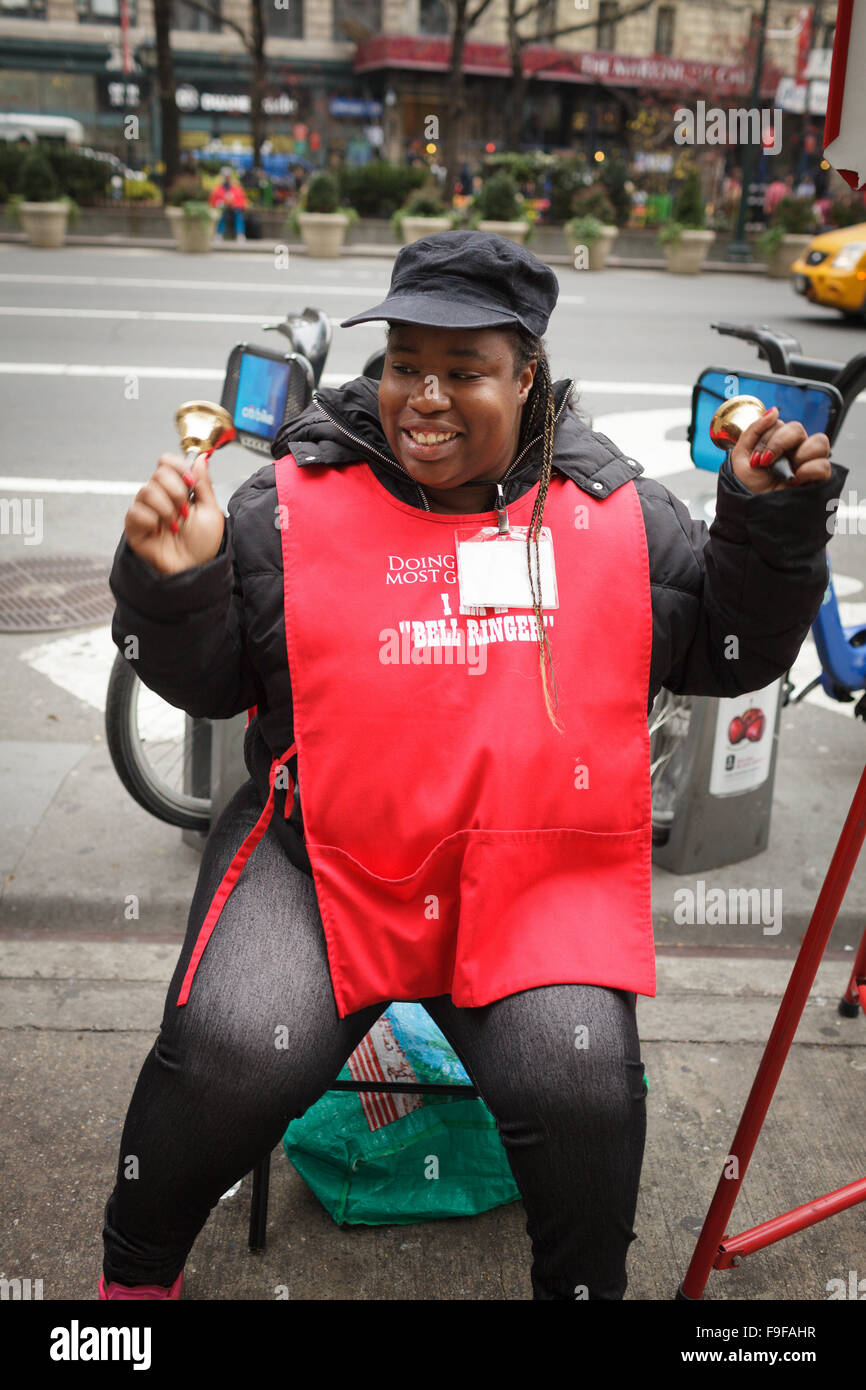 Salvation Army bell ringer, New York City, USA Stock Photo