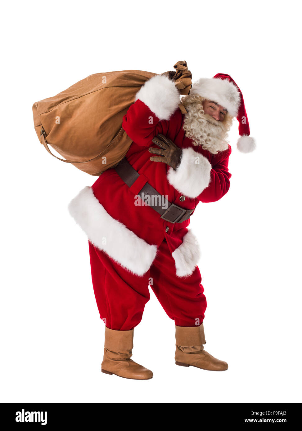 Santa Claus Portrait with sack Isolated on White Background Stock Photo ...