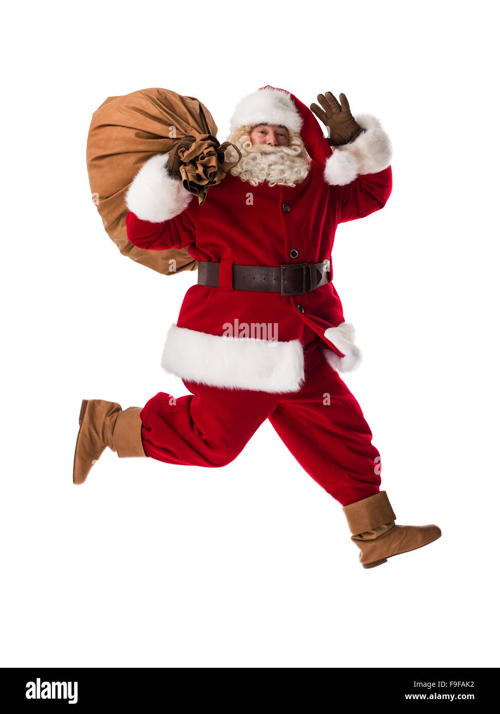 Santa Claus Portrait running with sack Isolated on White Background ...