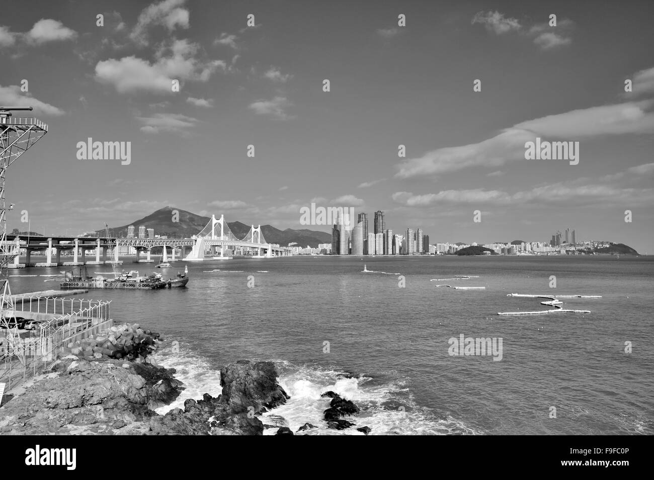 Gwangan Suspension Bridge and the City of Busan, Republic of Korea Stock Photo