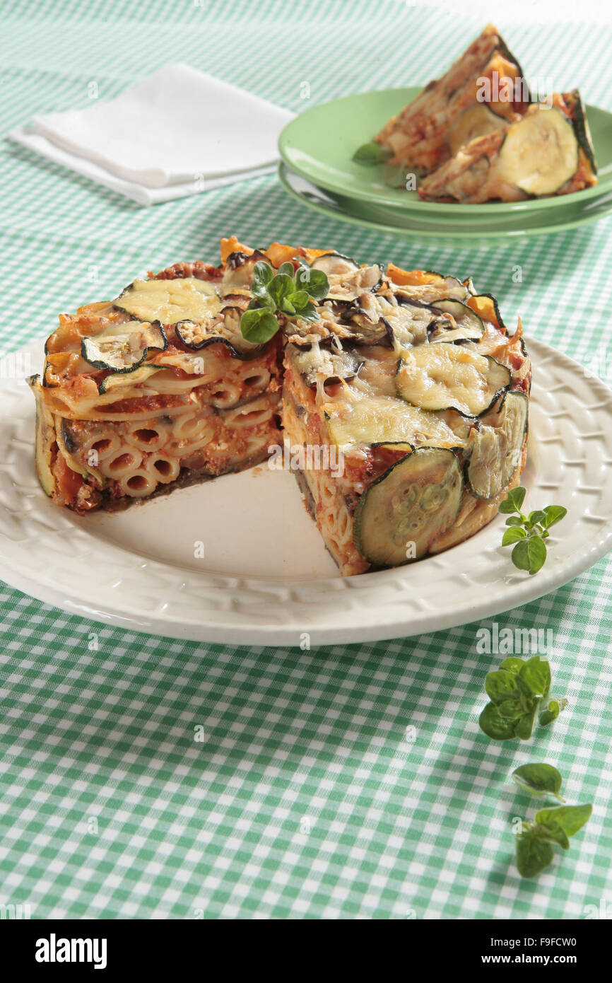 Baked Pasta Cake with Courgette Stock Photo Alamy