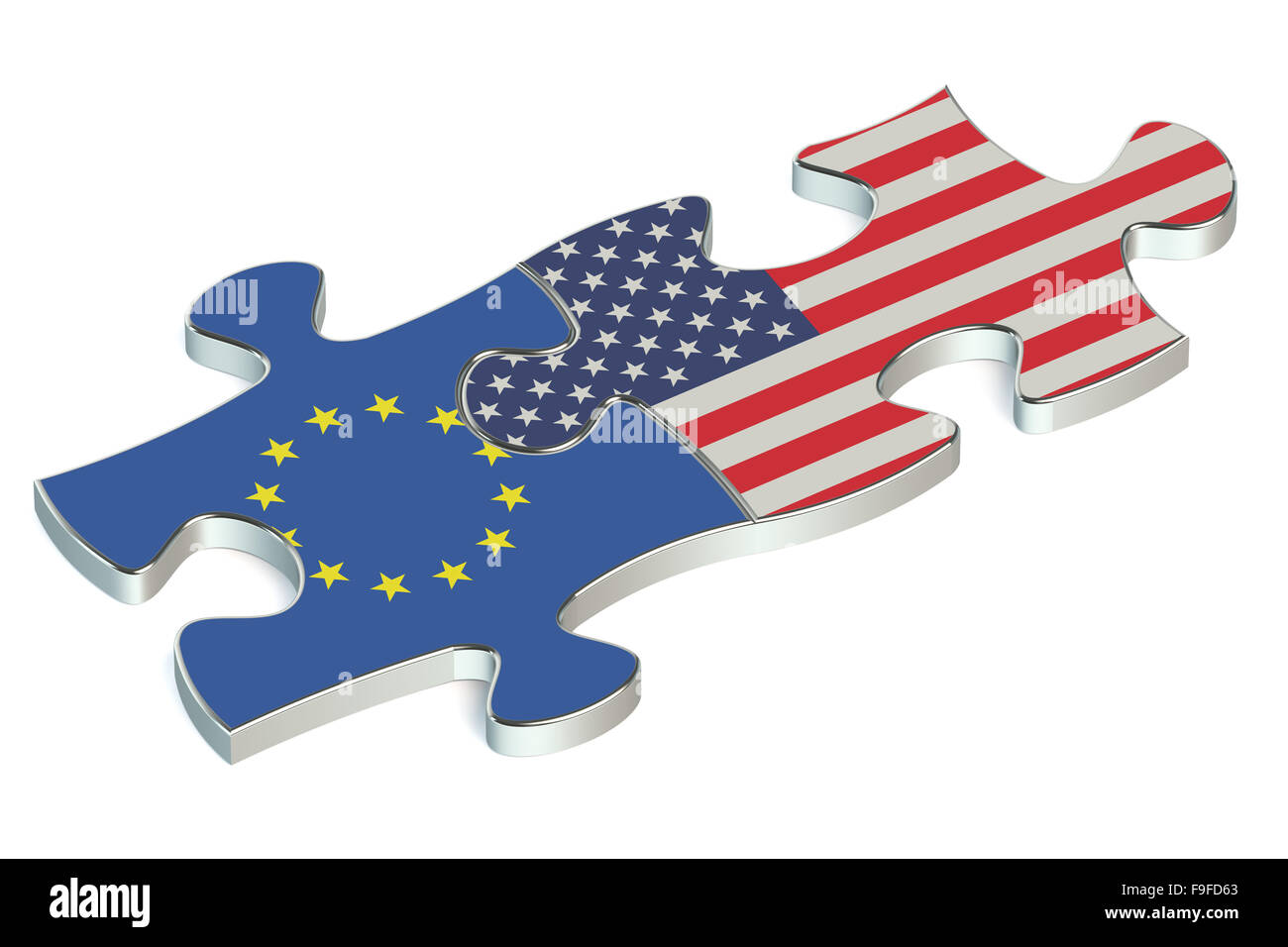 USA and EU puzzles from flags Stock Photo