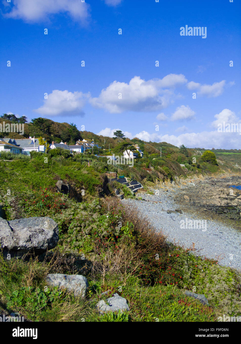 Coverack Village and Beach, Lizard Peninsula, Cornwall, England, UK in Summer Stock Photo