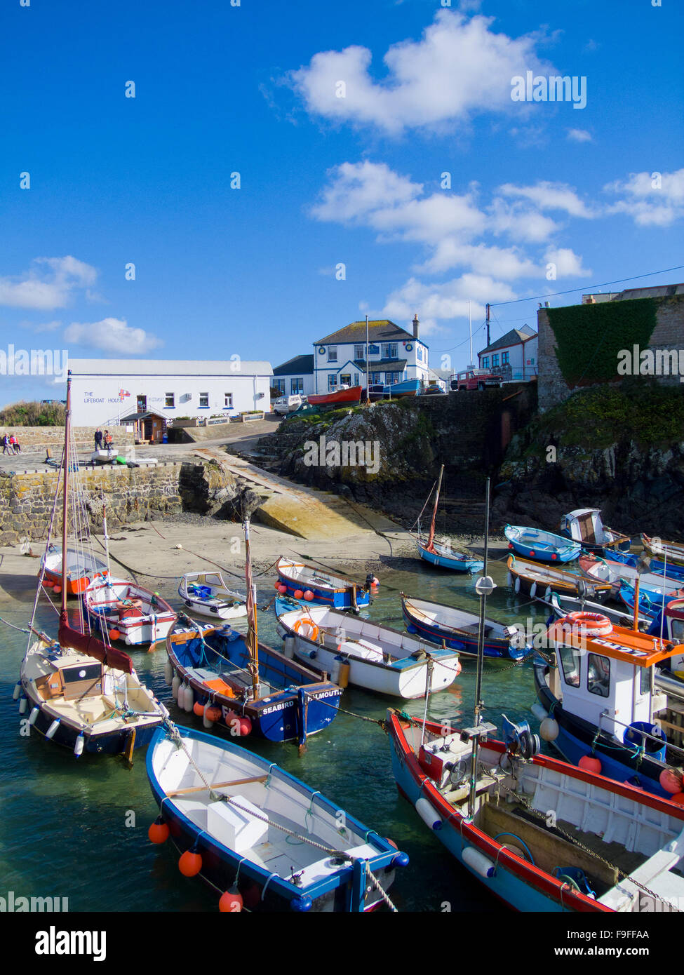 Coverack Village Harbour, Lizard Peninsula, Cornwall, England, UK in Summer Stock Photo