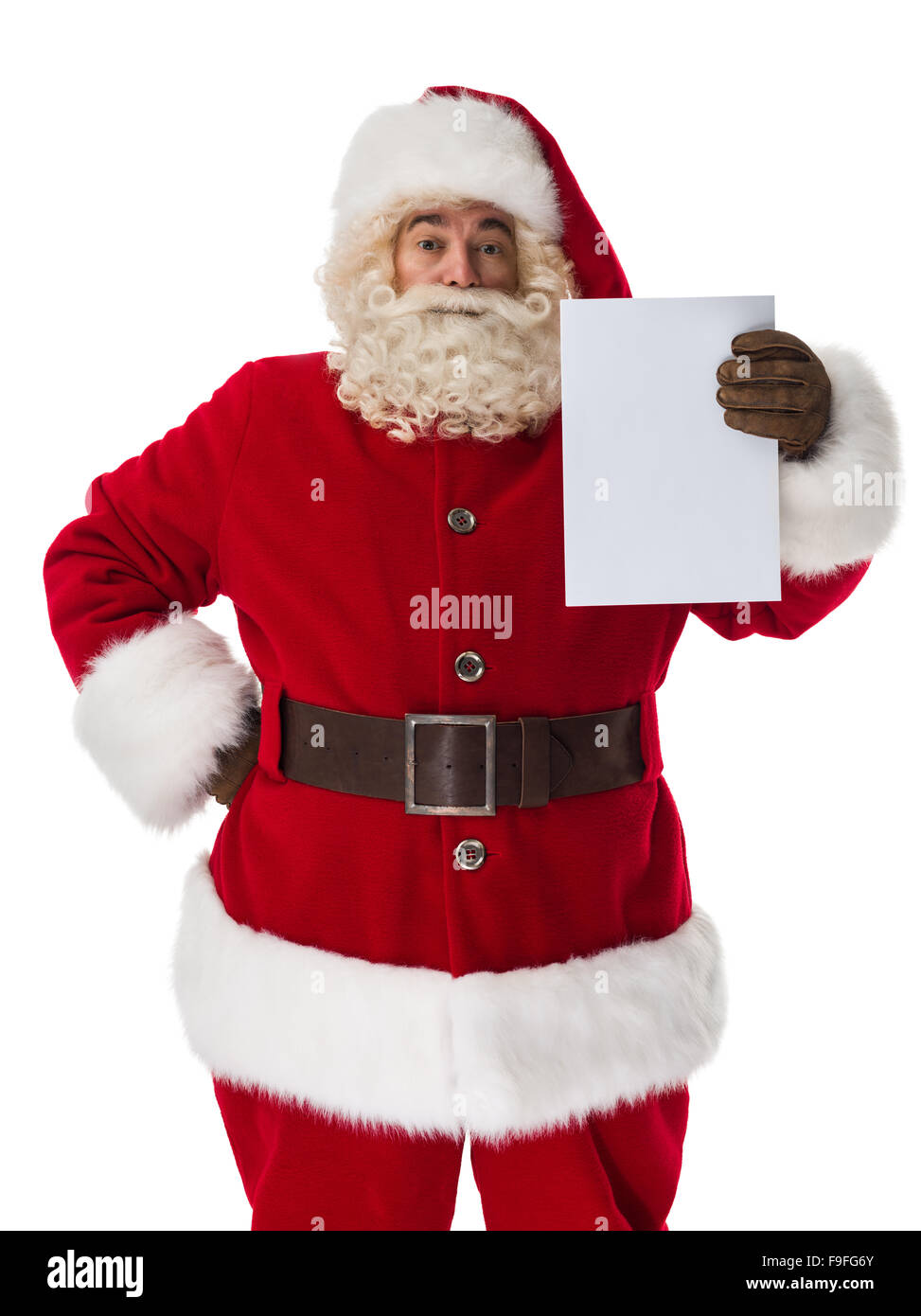Santa Claus holding blank sign. Portrait Isolated on White Background ...