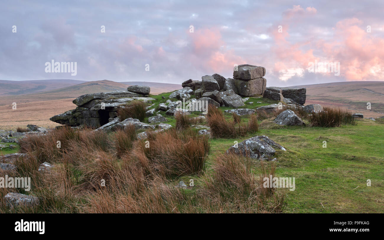 Pink sunset at Rowtor Dartmoor National Park Devon Uk Stock Photo - Alamy