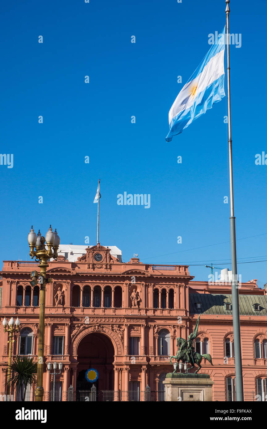 The Casa Rosada and an argentinean flag in Buenos Aires Stock Photo