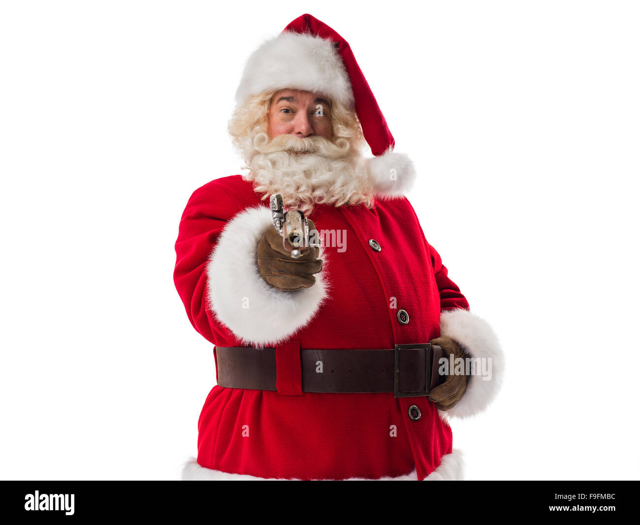 Santa Claus with vintage gun. Portrait Isolated on White Background Stock Photo