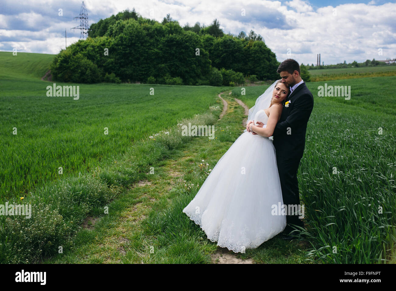 Marryed Beautiful wedding couple on nature Stock Photo - Alamy
