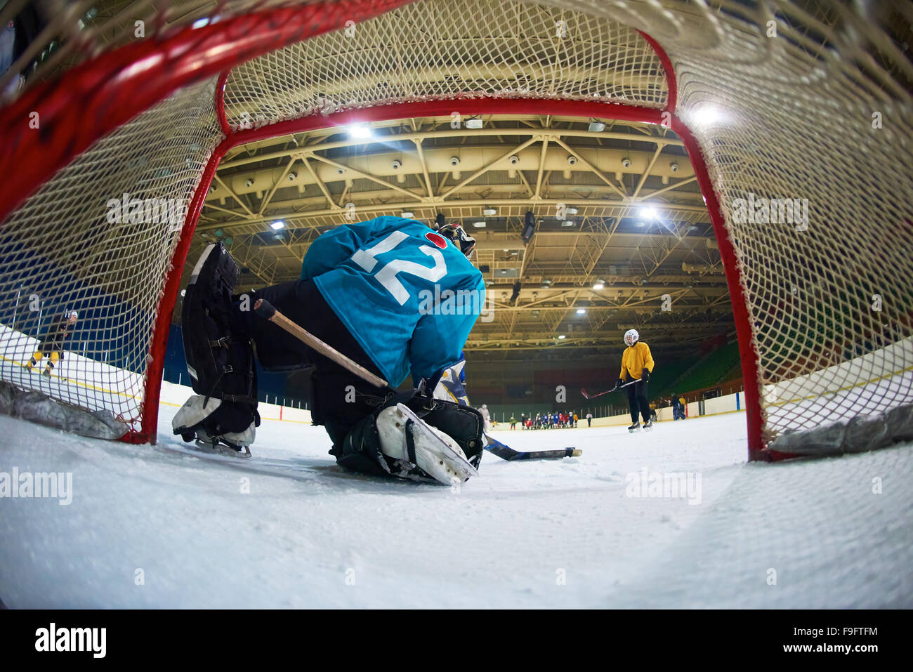 ice hockey goalkeeper player on goal in action Stock Photo Alamy