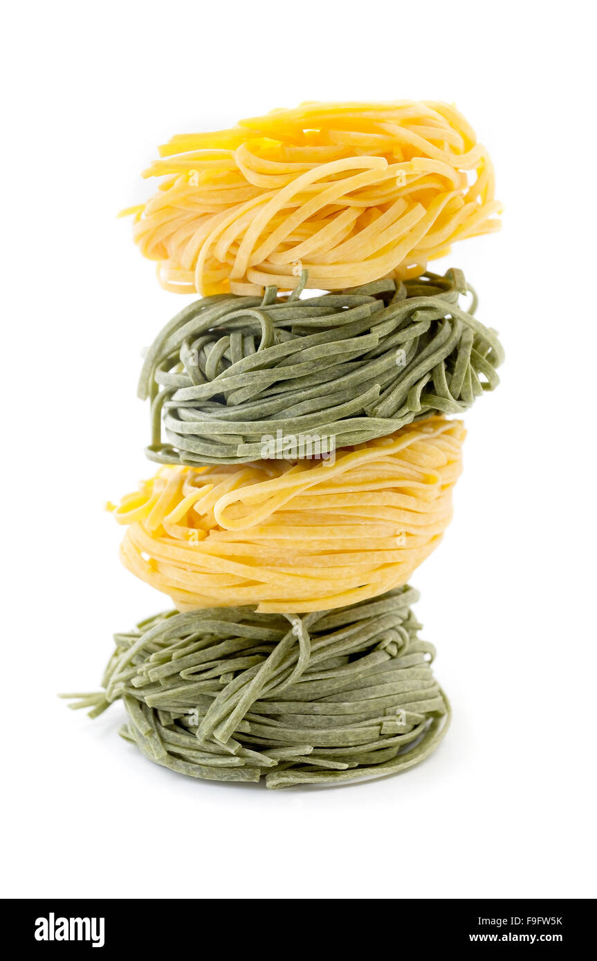 Tagliolini paglia e fieno on a white background Stock Photo