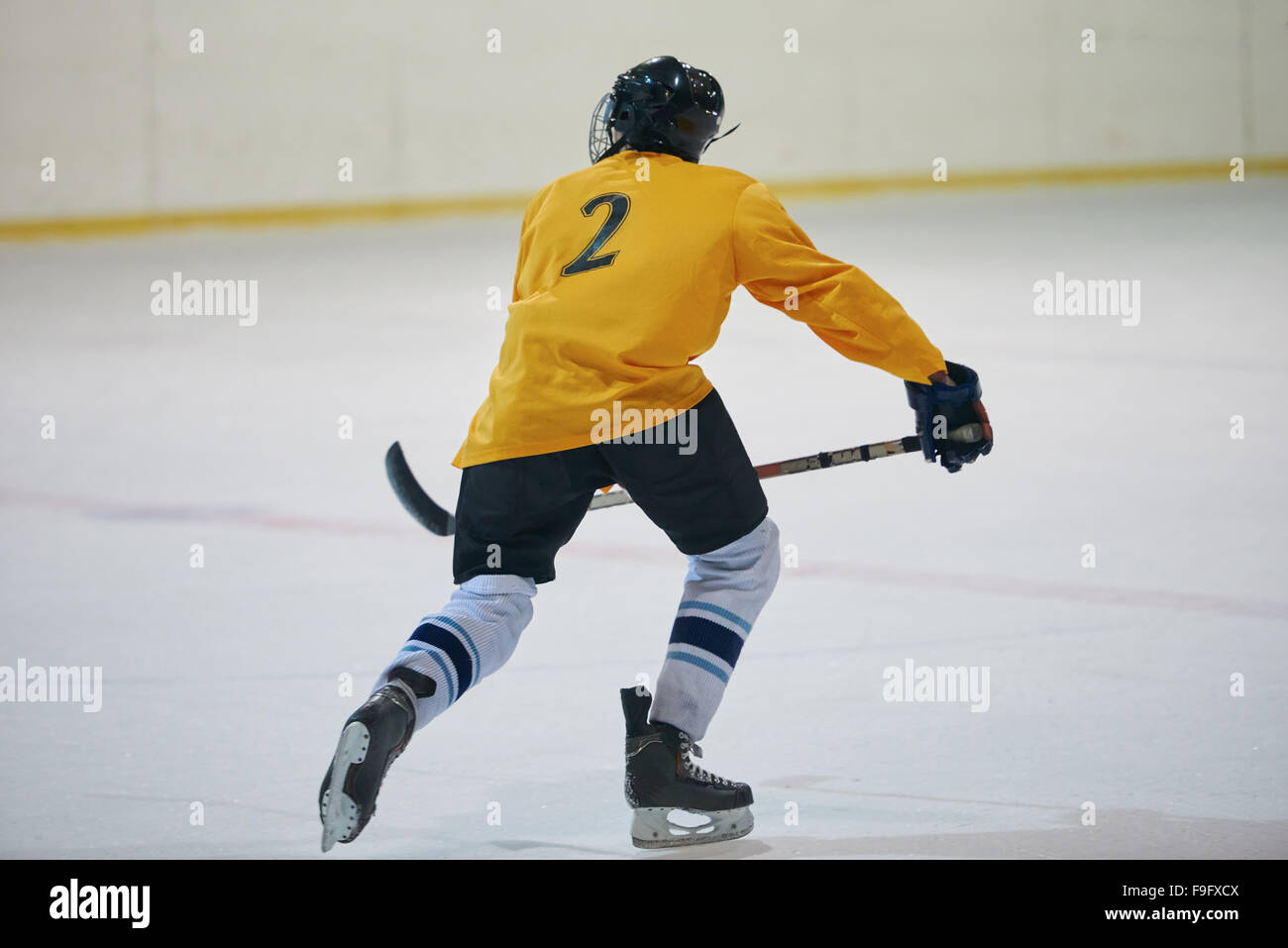 ice hockey player in action kicking with stick Stock Photo Alamy