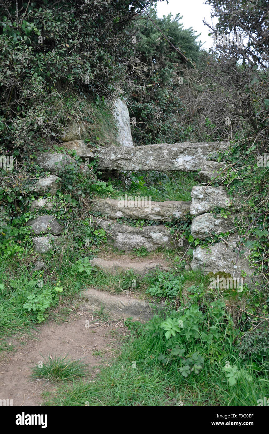 Granite Stone Stile in West Penwith, Cornwall Stock Photo