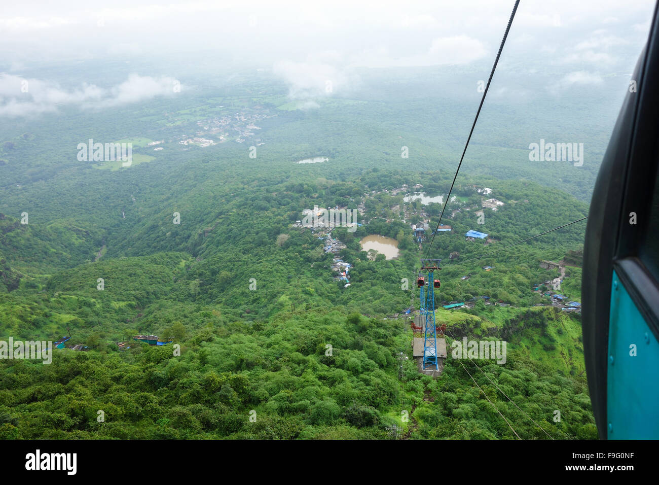 View from Ropeway - Lush green landscape of Pavagadh Hill during ...