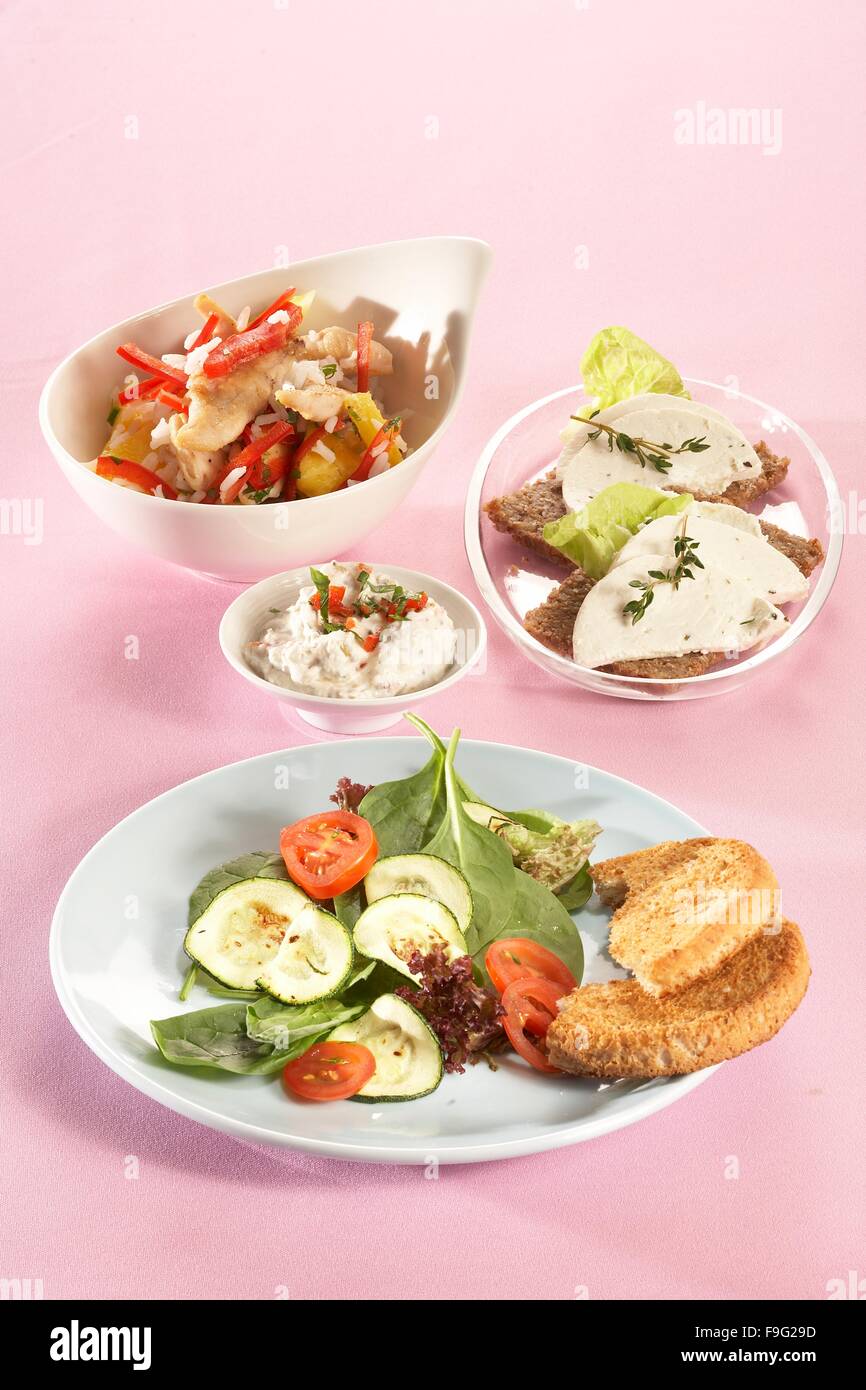 Vegetable salad with cheese curd dip Stock Photo Alamy