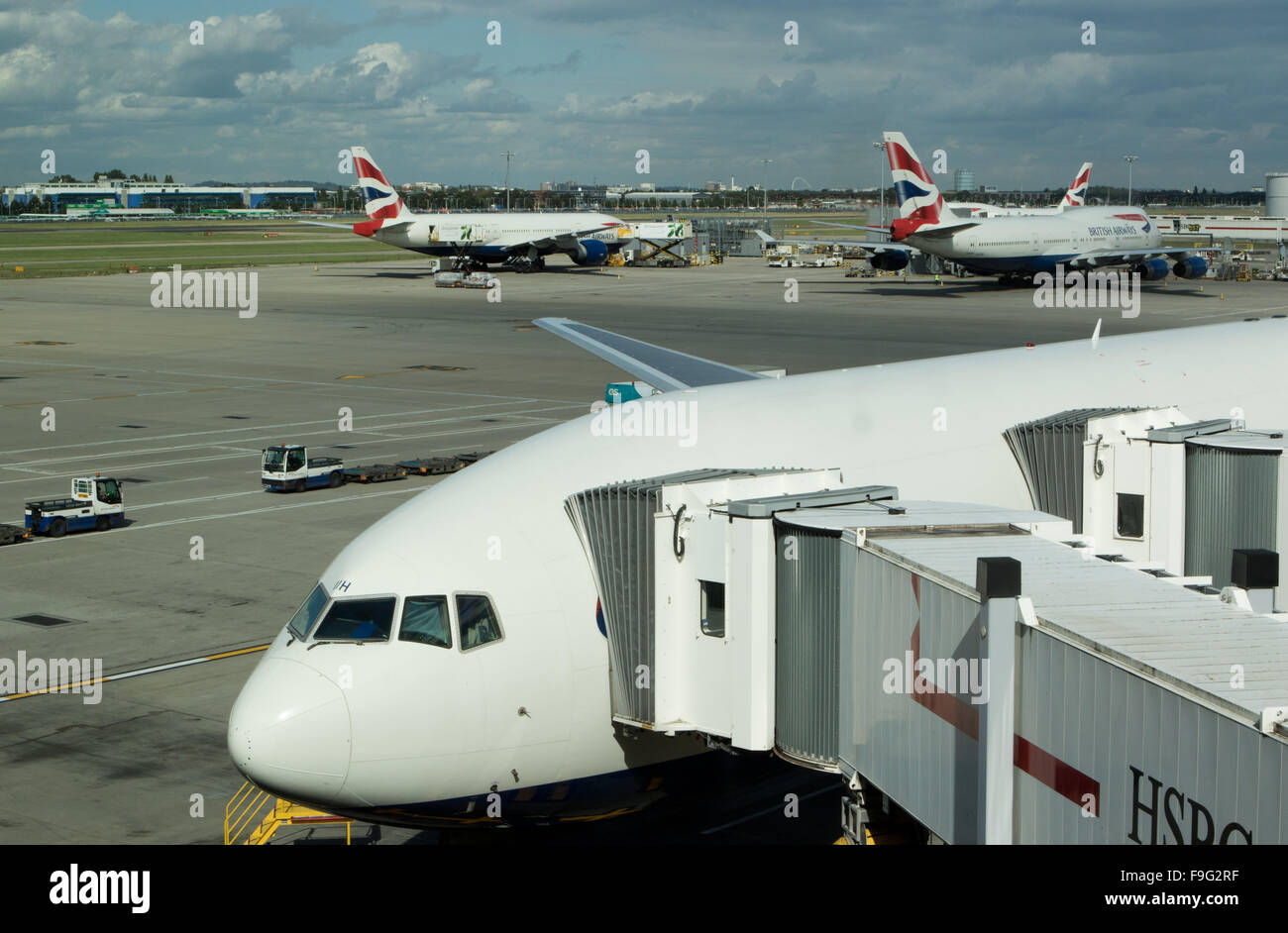 British Airways planes on tarmac at Heathrow Airport, London,England, United Kingdom, Europe Stock Photo