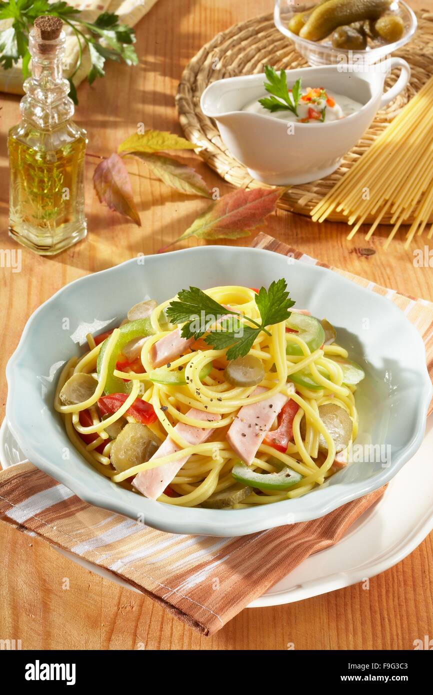 Pasta Salad with Salami Stock Photo Alamy