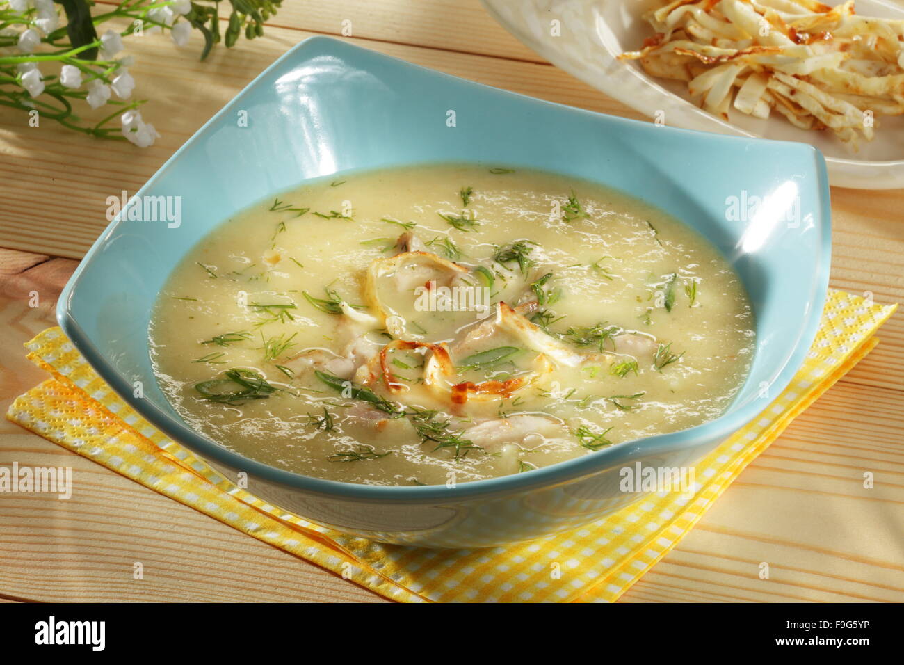 Celery Soup with Chicken Meat and Dill Stock Photo Alamy