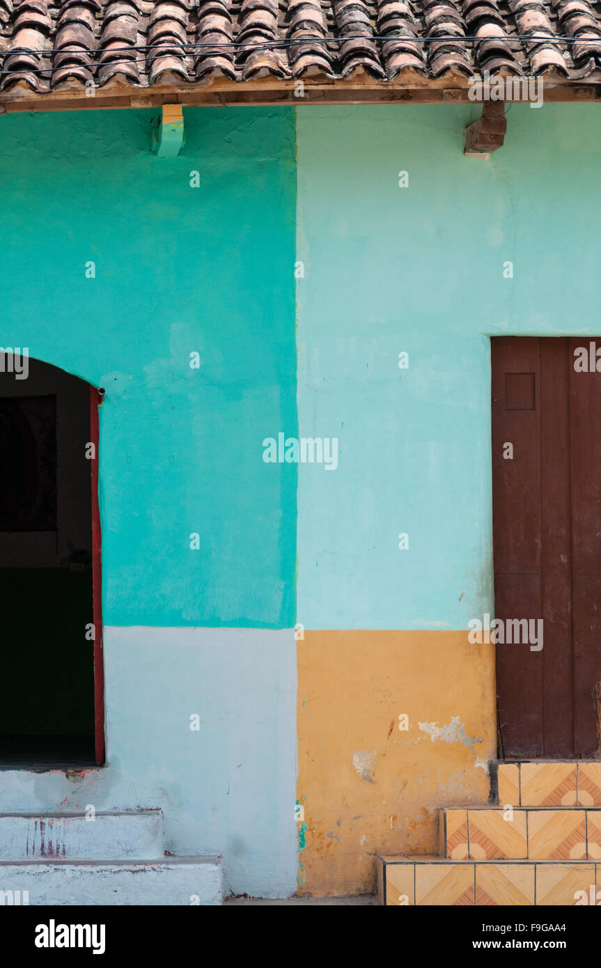Two doors with colorful walls in central america Stock Photo