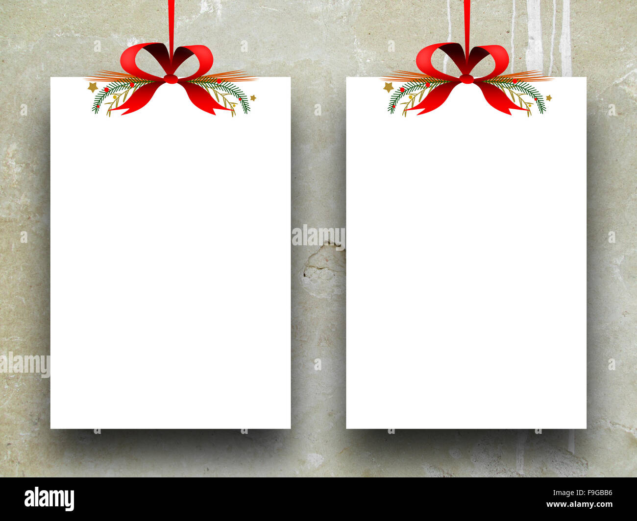 Close Up Of Two Empty Rectangular Paper Sheet Frames With Xmas