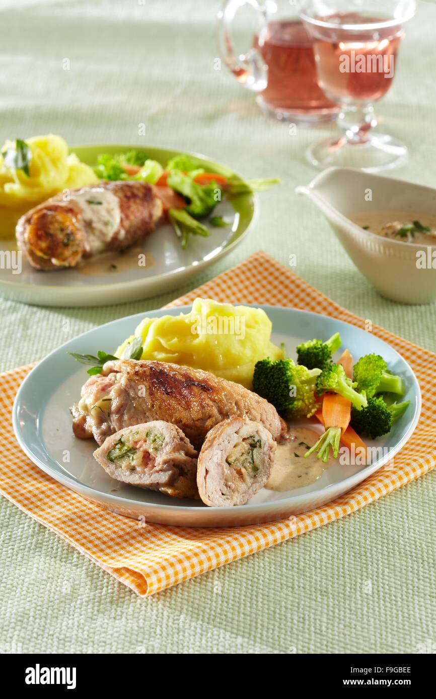 Veal Rolls With Cottage Cheese And Pork Spread Stock Photo