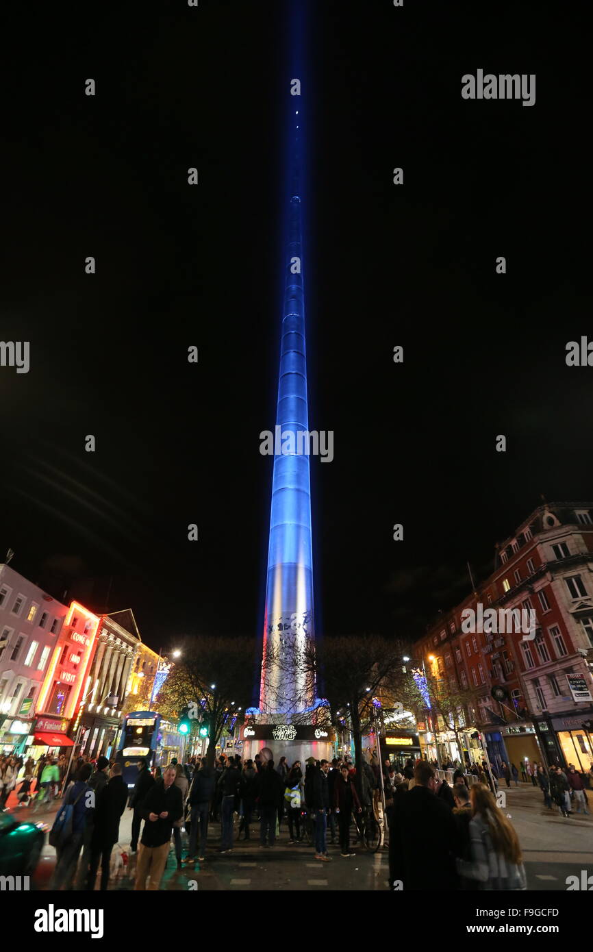 Dublin, Ireland. 16th Dec, 2015. Image of the Spire monument in Dublin