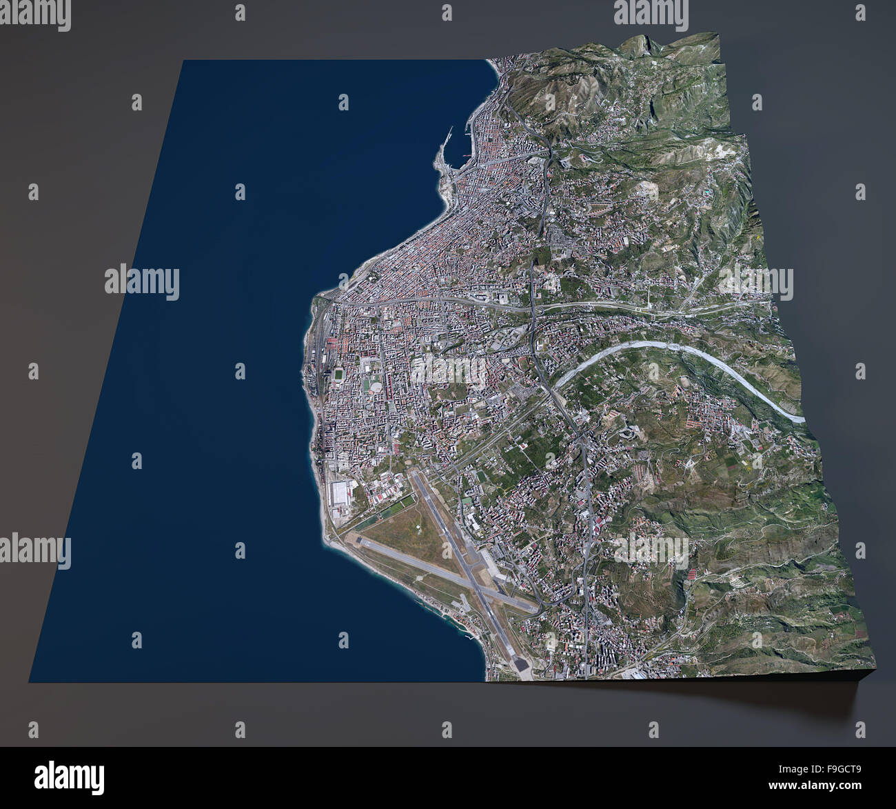 Reggio Calabria, satellite view, Calabria, Italy. Element of this image is  furnished by NASA Stock Photo - Alamy, image size:1300x1173
