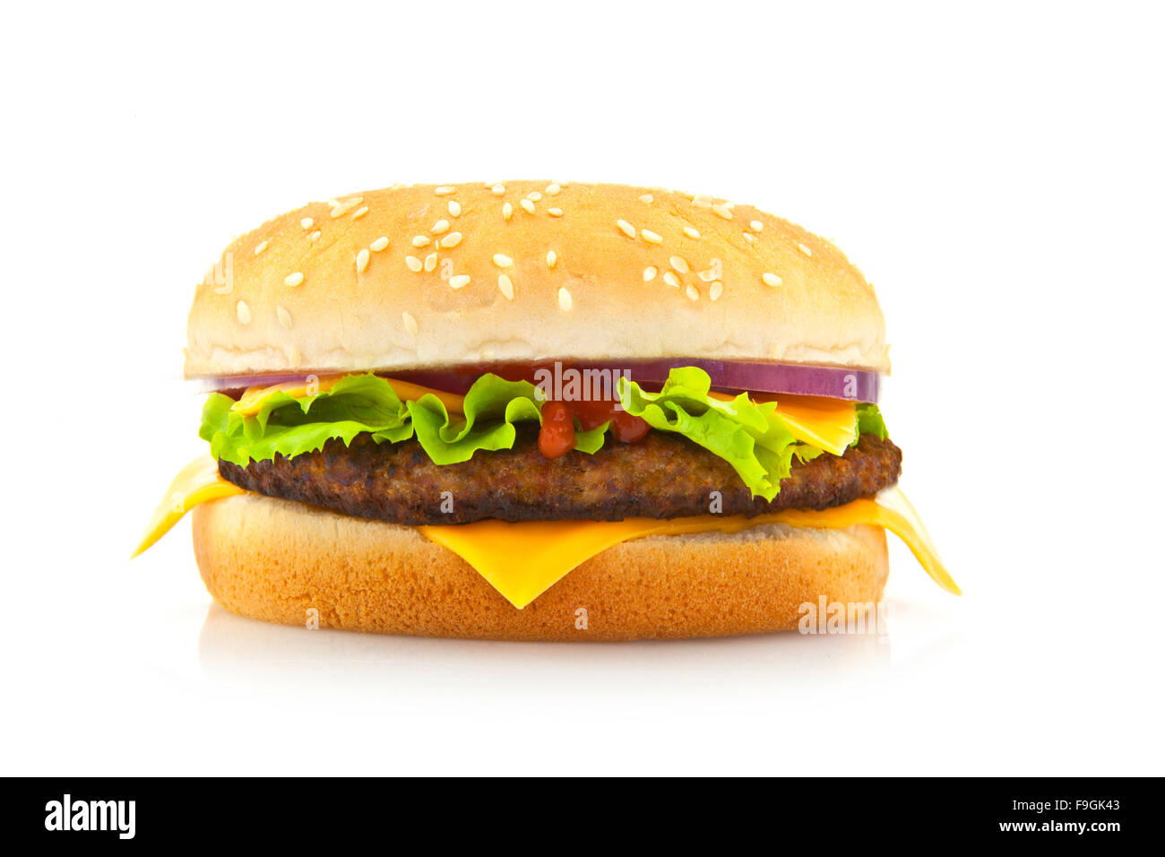 Big hamburger with cheese isolated on white Stock Photo