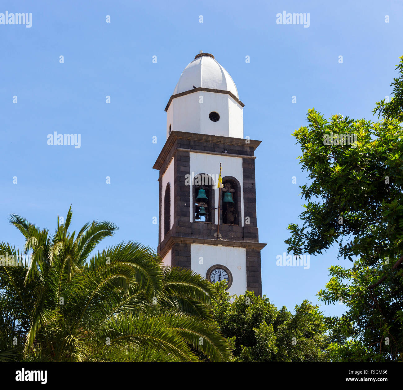 Tower of the Iglesia de San Gines church, Arrecife, Lanzarote, Canary Islands, Spain Stock Photo