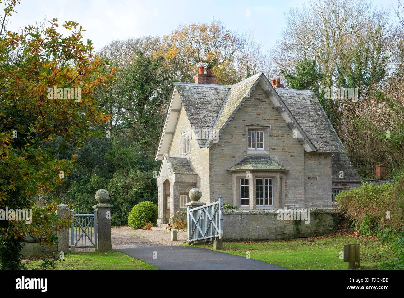 The gatehouse at Penrose estae near Helston in Cornwall, UK Stock Photo