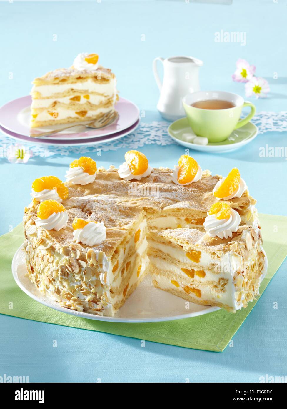 Choux Pastry Cake With Mandarins Stock Photo Alamy