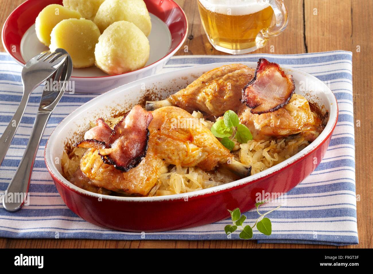 Tender Chicken Roast on Sauerkraut Stock Photo Alamy