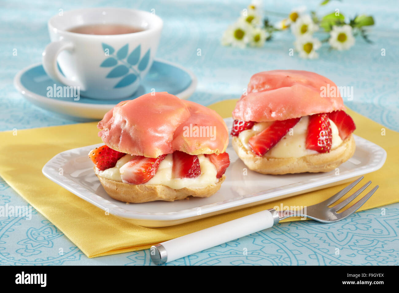 French Crullers with Strawberries Stock Photo Alamy