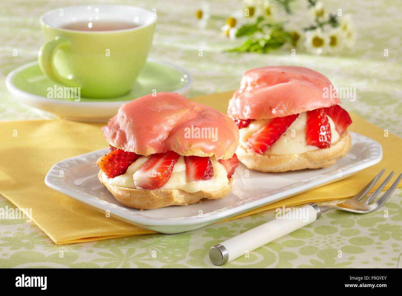 French Crullers with Strawberries Stock Photo Alamy