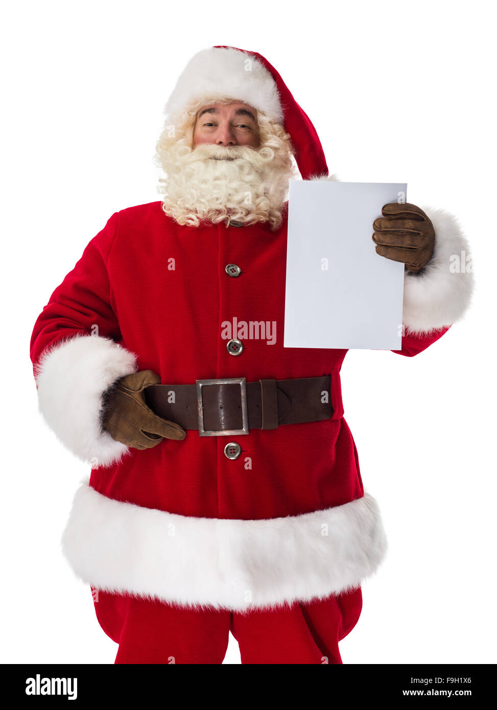 Santa Claus holding white blank sign Closeup Portrait. Isolated on ...