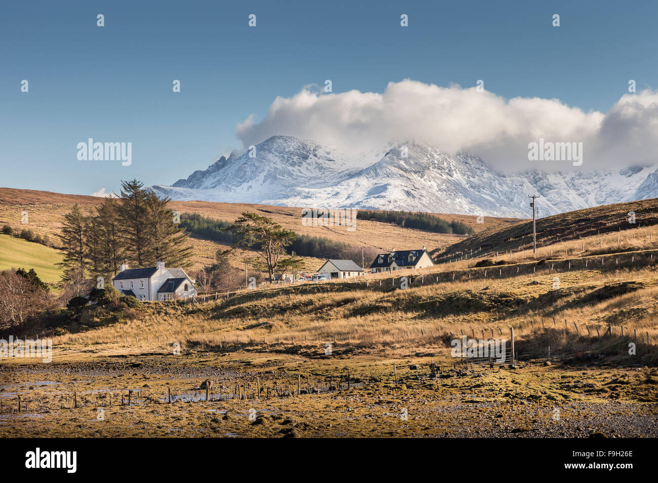 Cuillins from Carbost on the Isle of Skye in Scotland. Stock Photo