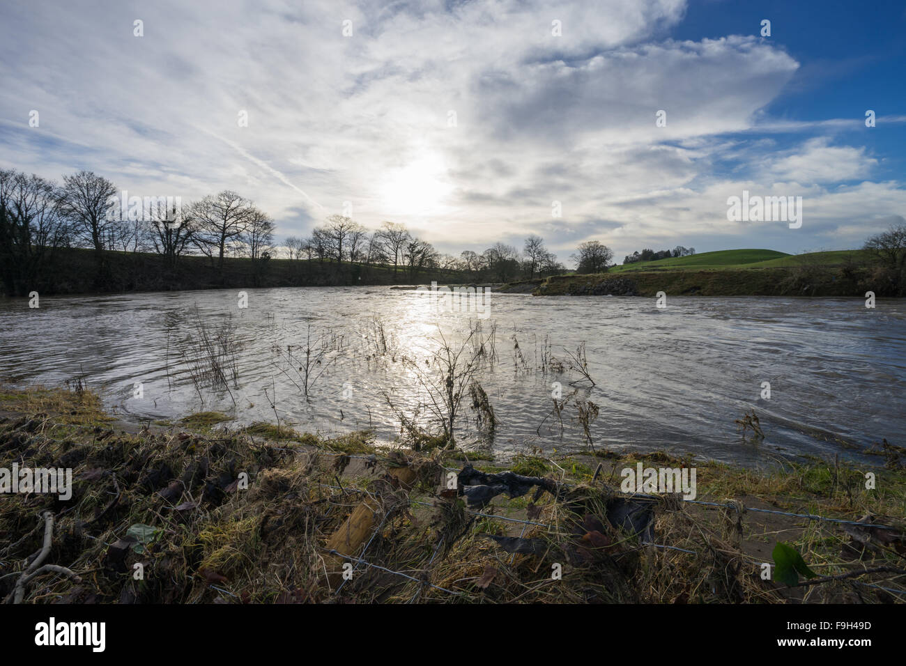 Shots from a day out by the River Kent near Kendal after the flooding of Storm Desmond. Stock Photo