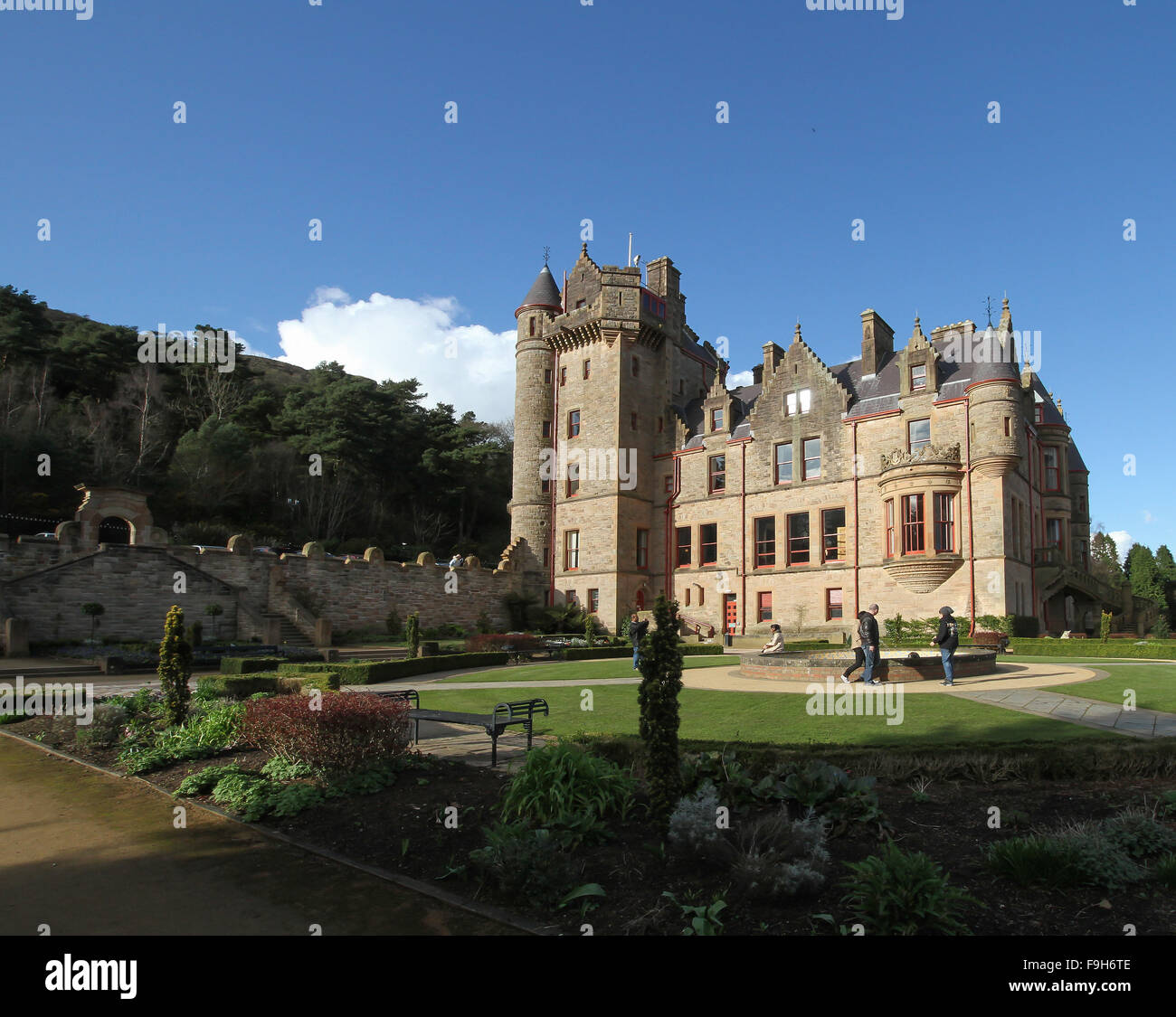 Belfast Castle in Cave Hill Country Park, Belfast, Northern Ireland. The Scottish baronial style castle overlooks the city and Belfast Lough. Stock Photo