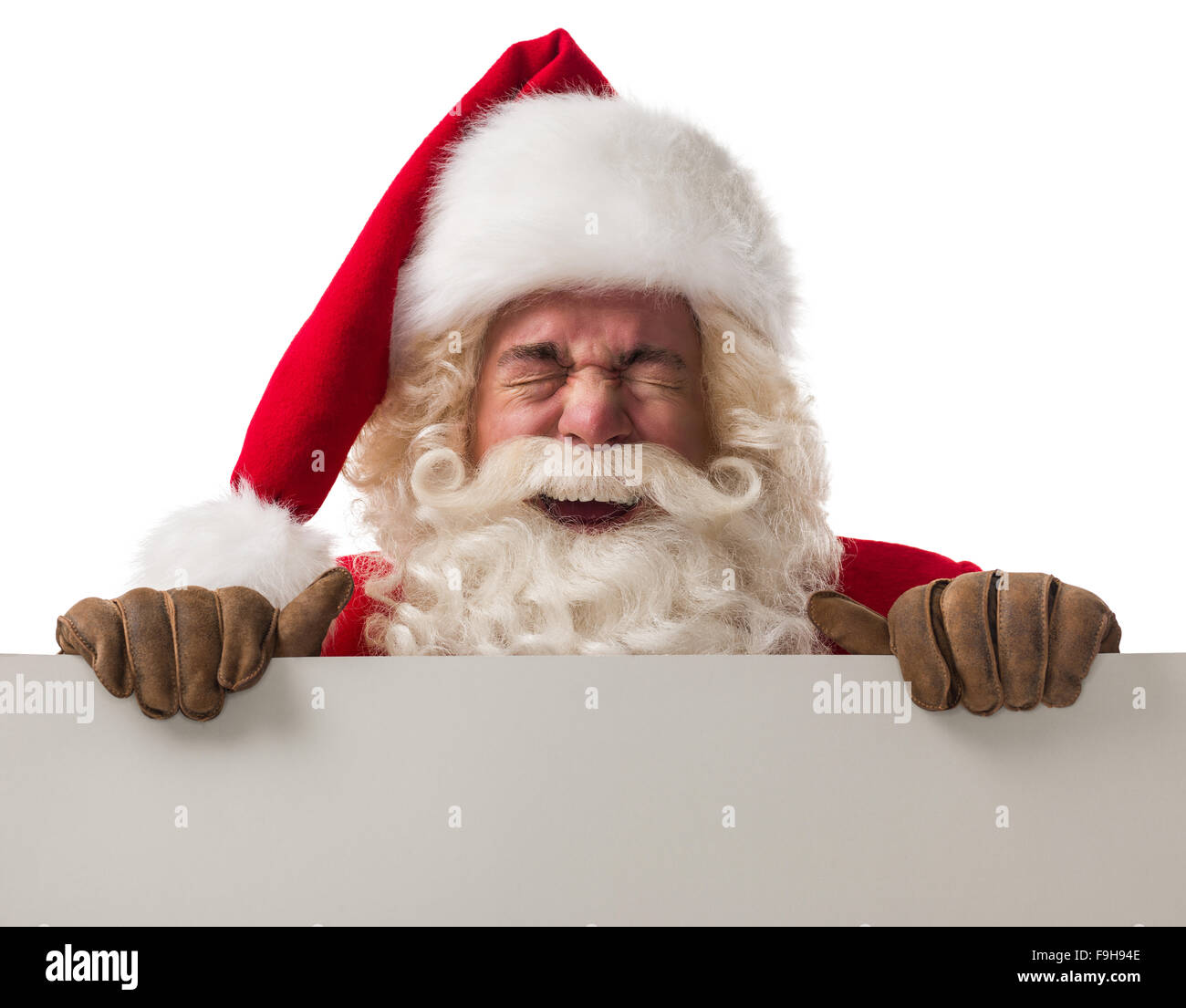 Santa Claus holding white blank sign Closeup Portrait. Isolated on ...