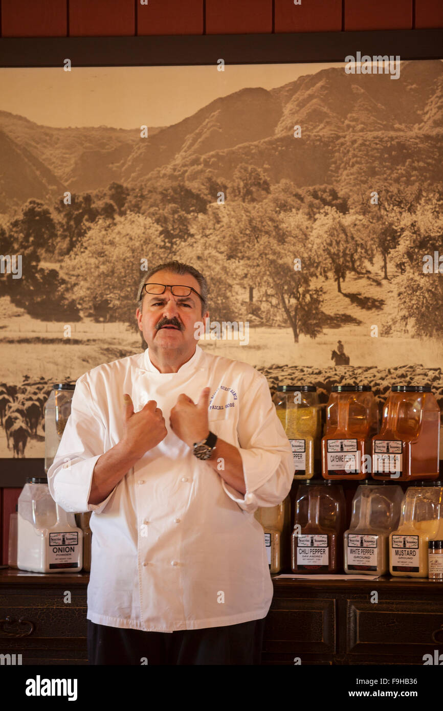Chef Pascal Gode lectures at the Spice Seminar, BBQ Bootcamp, Alisal Guest Ranch, Solvang, California Stock Photo