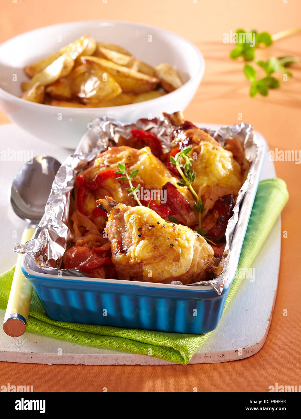 Tin foil roasted chicken Stock Photo Alamy