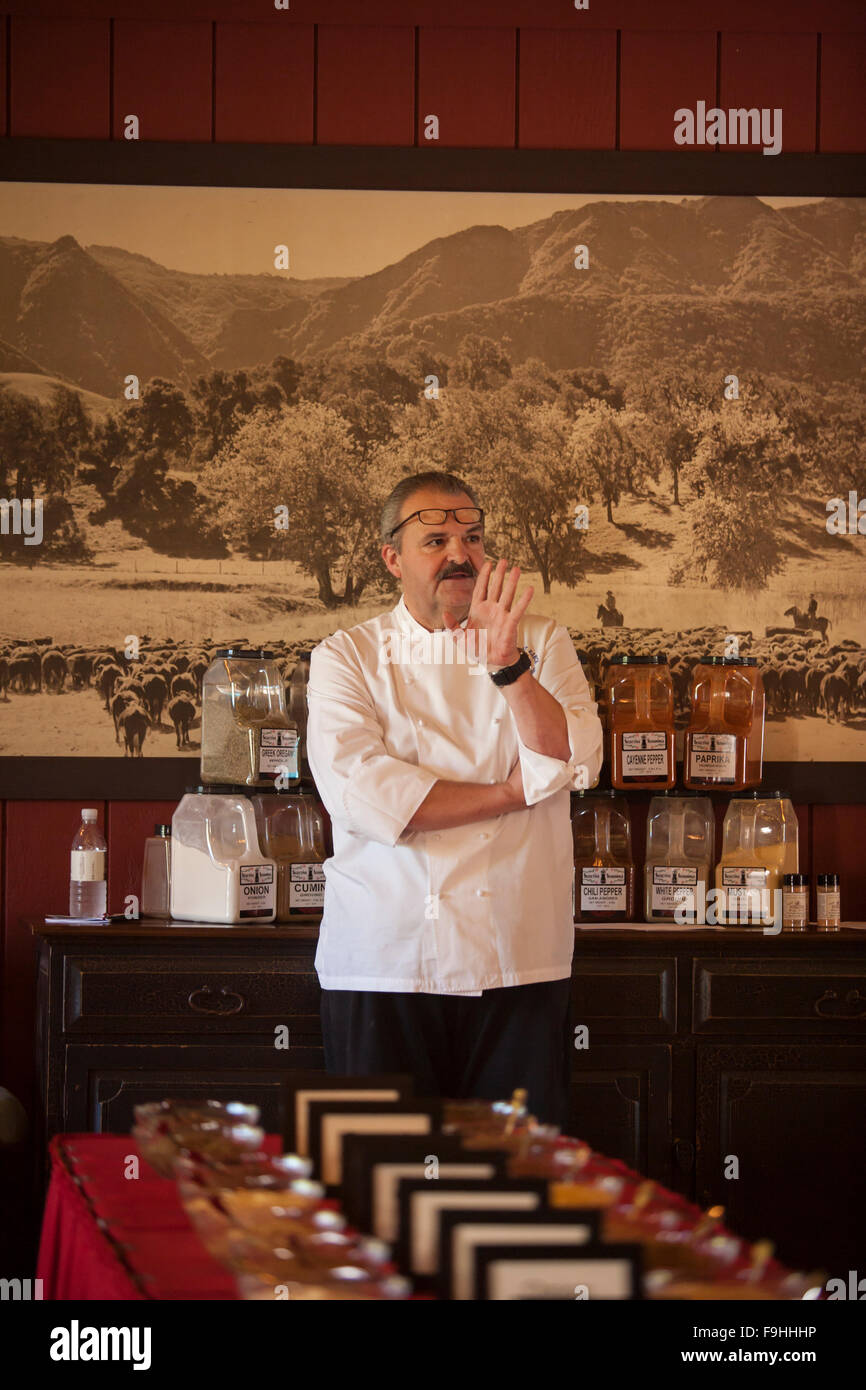 Chef Pascal Gode lectures at the Spice Seminar, BBQ Bootcamp, Alisal Guest Ranch, Solvang, California Stock Photo
