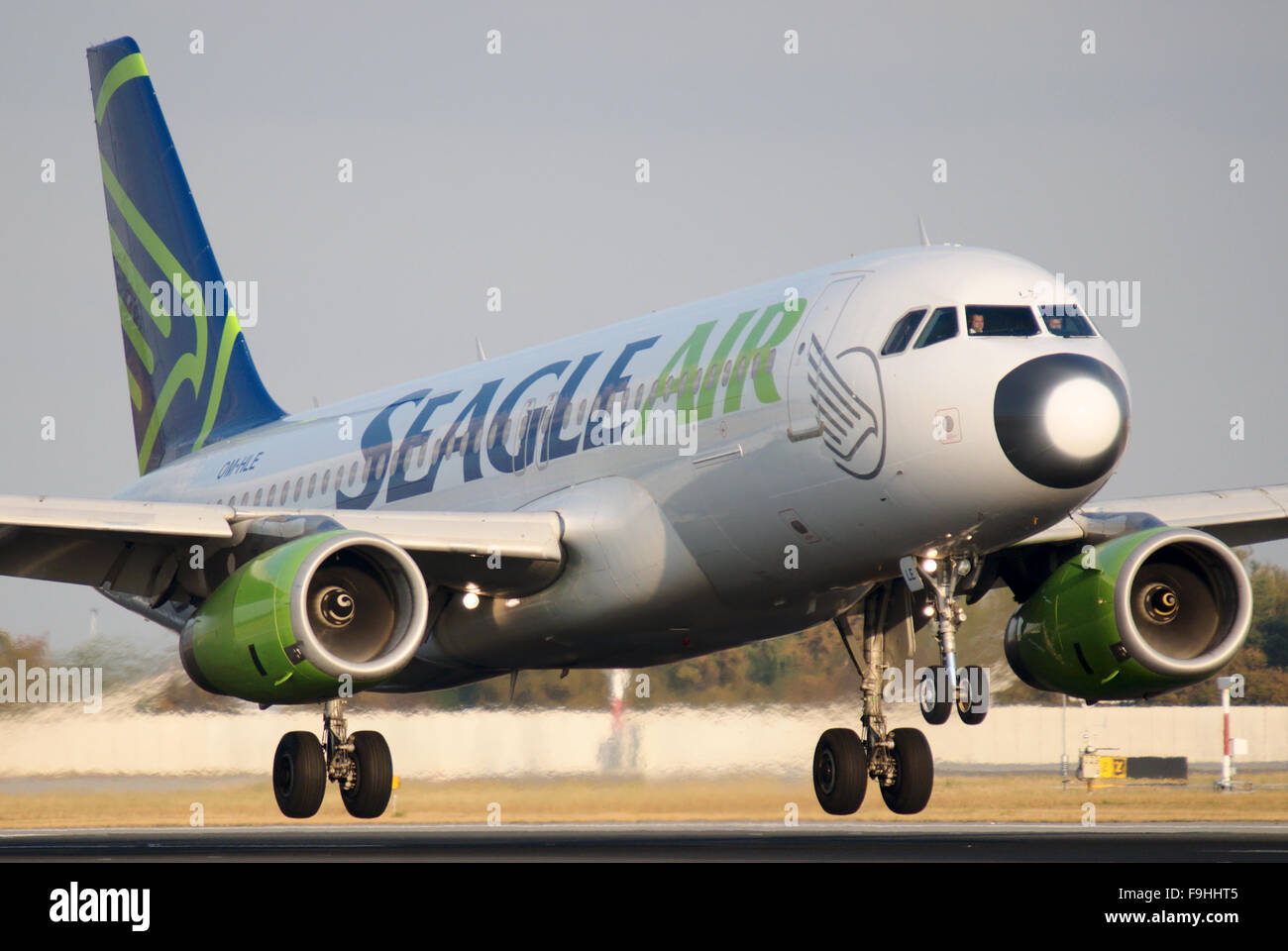 Landing Airbus A320 of a Slovak charter airline Seagle Air Stock Photo